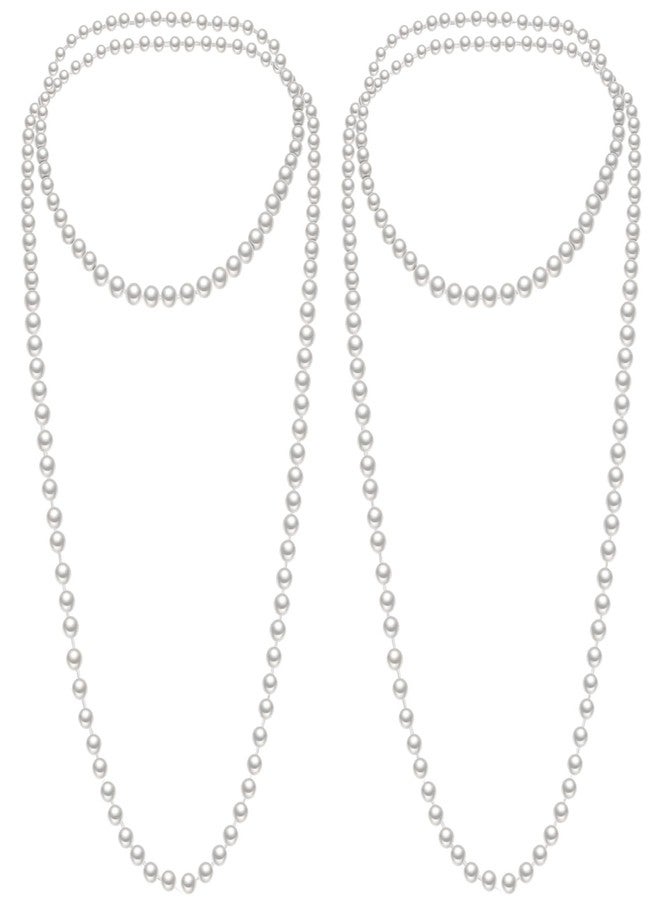 Aurelema 2 Pack Long Pearl Necklace for Women 1920s Costume Jewelry White Faux Pearls Strand Beads for Ladies (60 Inches,8 mm) - Image 1